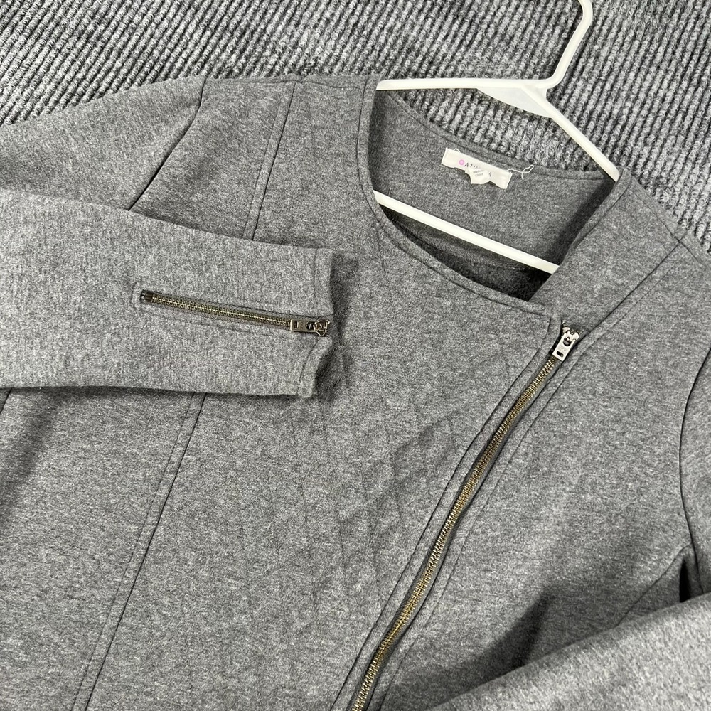 Athleta Gray Moto Jacket Asymmetrical Zip Fleece Sweatshirt Womens XL Extra Lrg